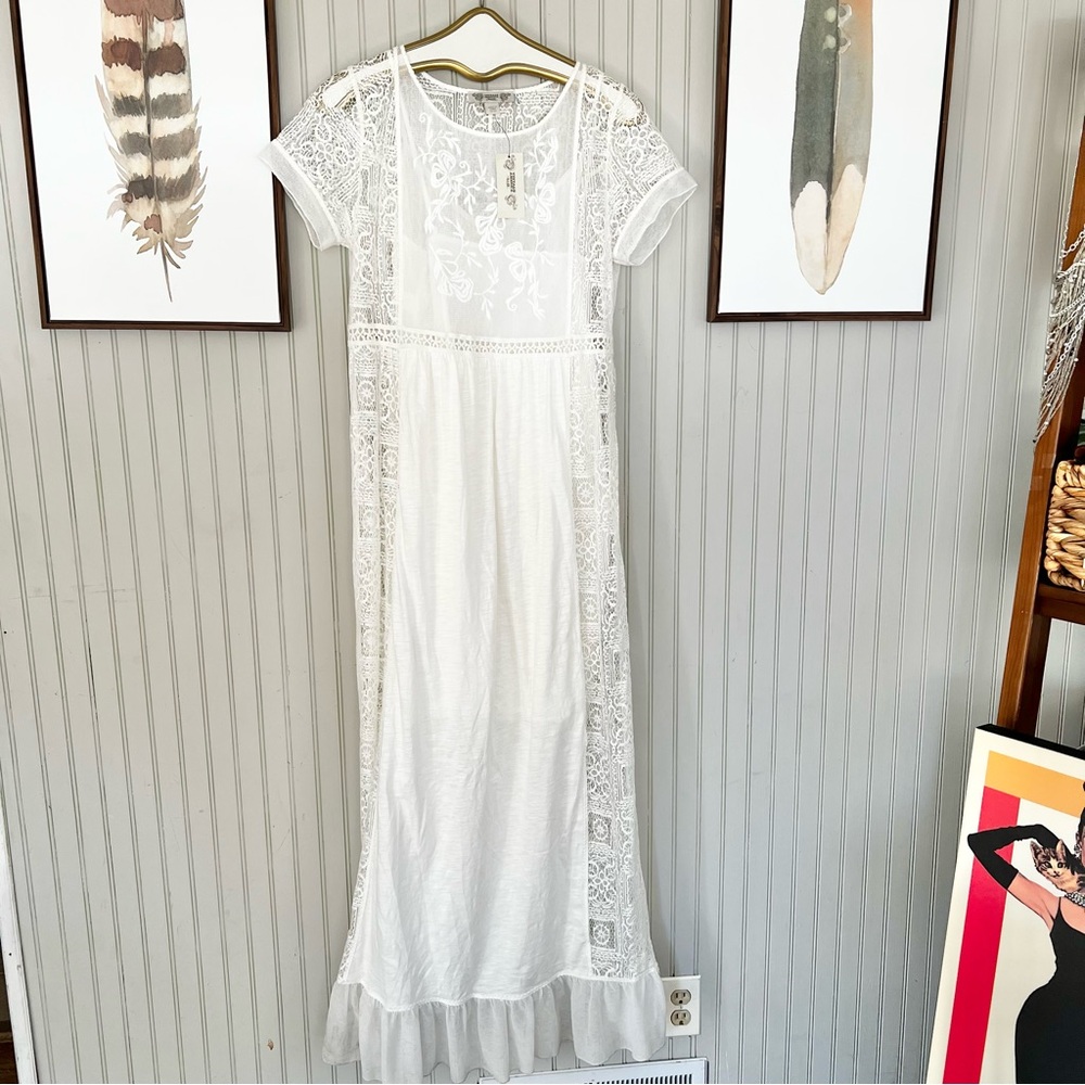 Vintage America Blues NWT Cotton & Lace Empire Waist Long Maxi Dress size 12
